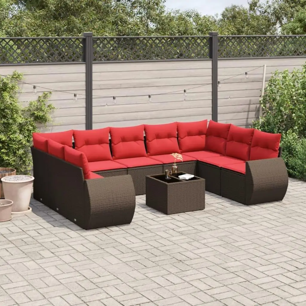 

Stylish 10 Piece Brown Rattan Patio Sofa Set with Cushions for Outdoor Garden and Balcony Furniture