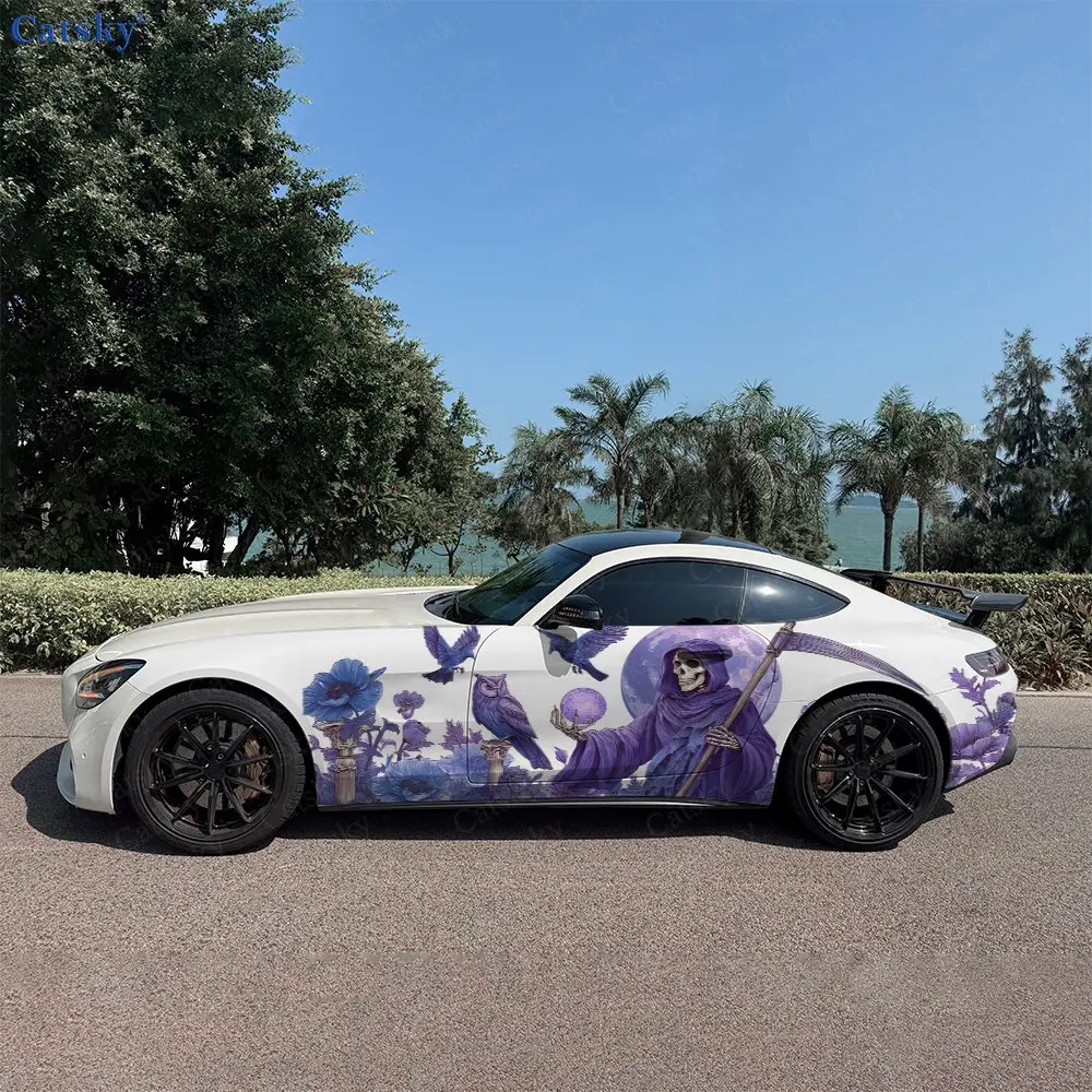 Owl and Death Car Side Wraps, Self-Adhesive PVC Waterproof & Scratch-Resistant Stickers, Car Accessory Gift