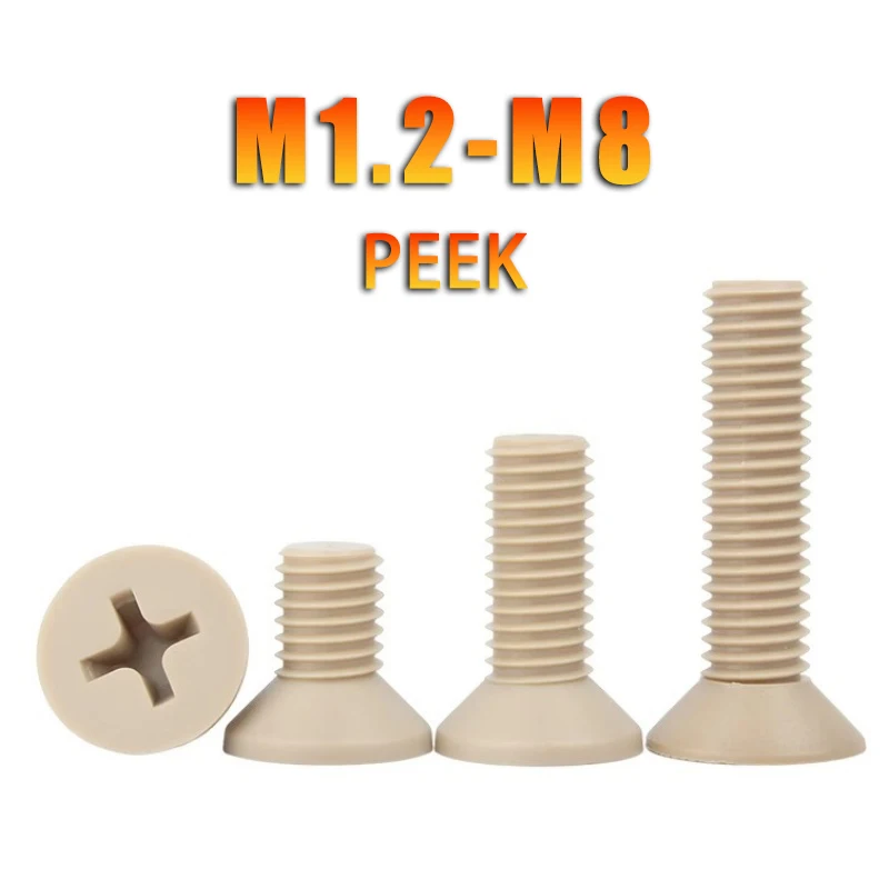 1-5pcs PEEK Phillips Countersunk Head Screws Flat Head Screws M1.2 M1.4 M1.6 M2 M2.5 M3 M4 M5 M6 M8 for High Temperature Bearing