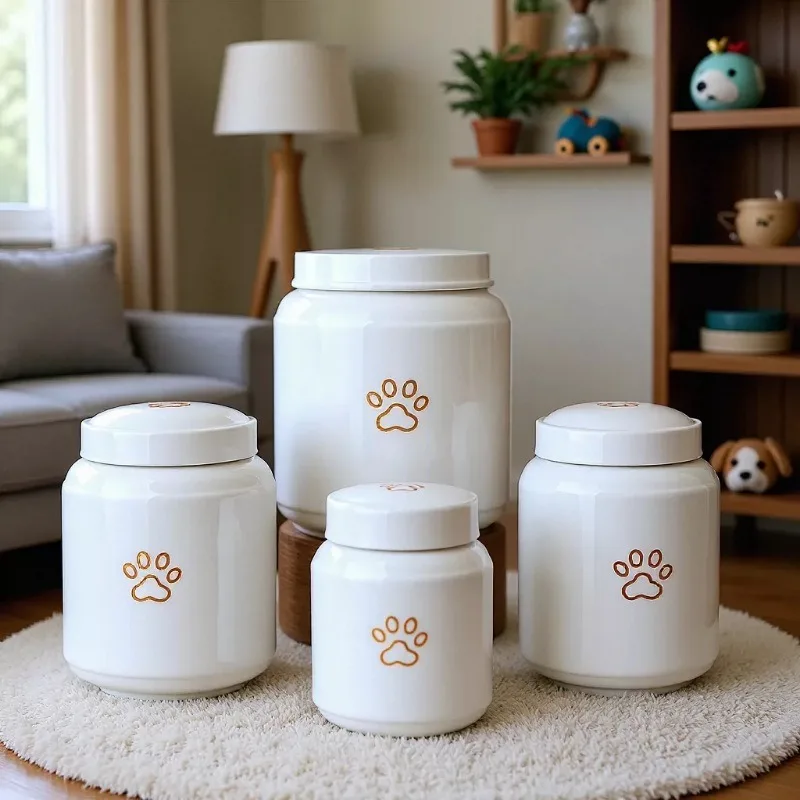 

Cat Claw Print Pet Urn Ceramic Sealing Cat Dog Ashes Urn Rotatable Open Puppy Memories Ash Box Moisture-proof Funeral Pets Urn