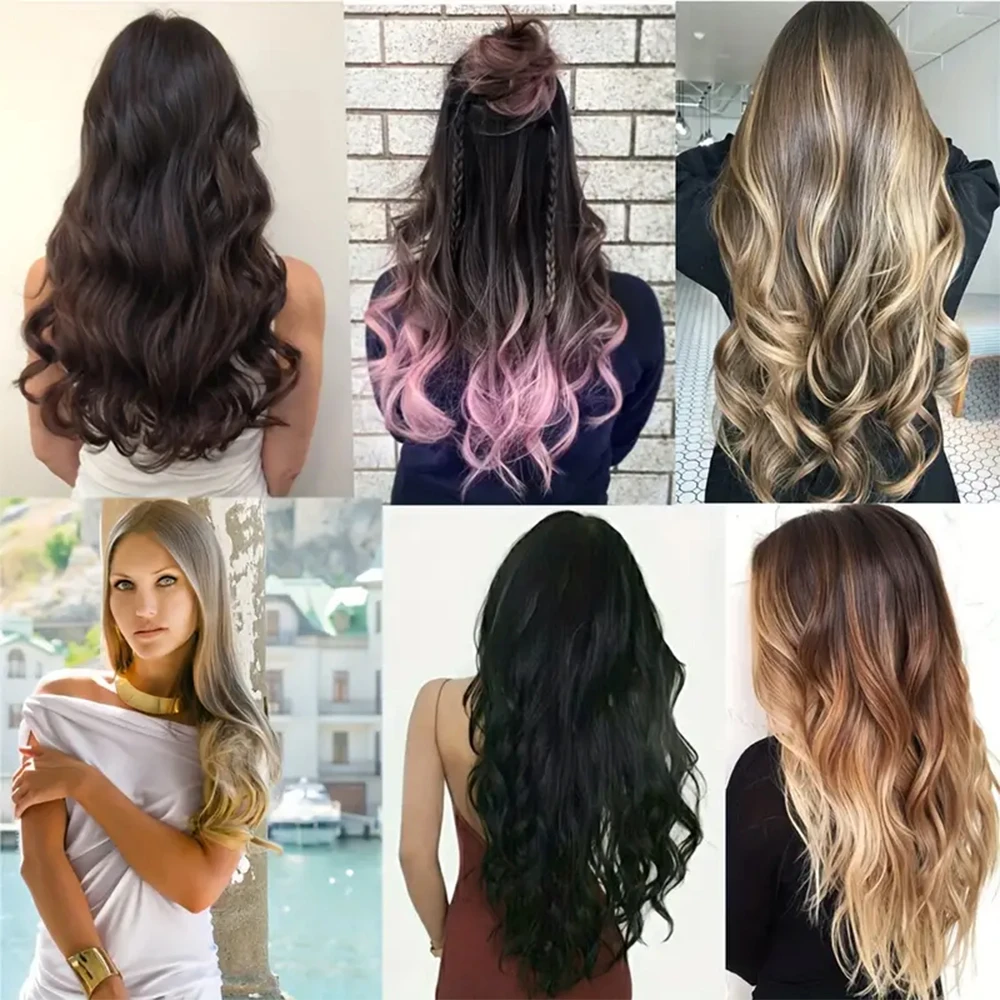 Extensions de cheveux synthétiques ondulées pour femmes, postiche longue et bouclée, faux postiche, accessoire capillaire ultraviolet, corps ombré, 22 pouces, 7 pièces/ensemble, 16 clips