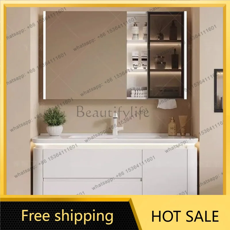 Best Sellers French Cream Style Bathroom Cabinets Ceramic Integrated Intelligent Mirror Cabinet Storage Washbasin Muebles Bathro