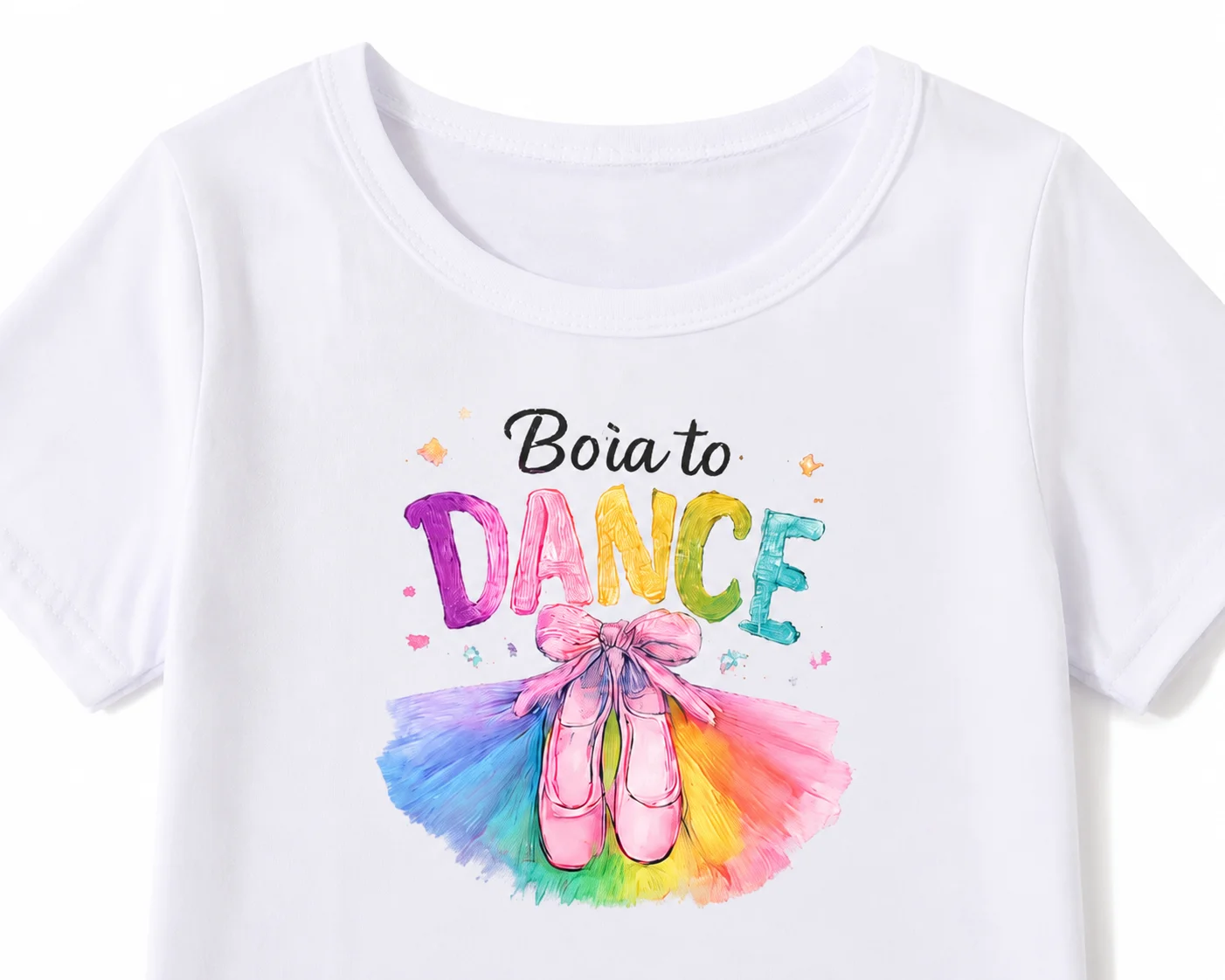 Regenbogen-Tutu-Kleid-Set für Mädchen mit Aufdruck „Born to Dance“, kurzärmliges T-Shirt + bunter Tüllrock, Kinder-Ballett-Tanzkleidung, Prinzessin Bi – Detail 4