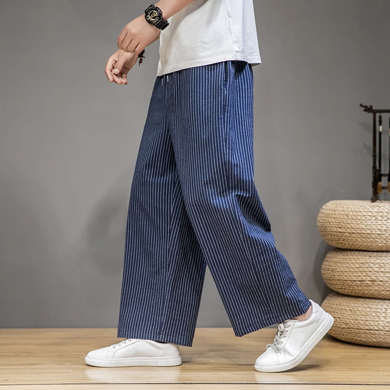 Men Harem Pants Men Harajuku Style Vintage Striped Casual Pants Male Vintage Wide-Leg Men Women Sweatpants New Streetwear