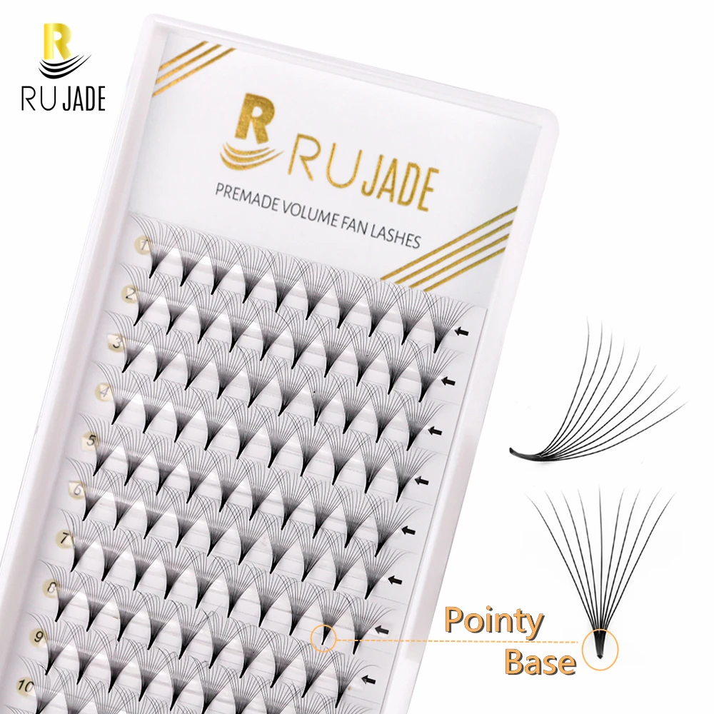 

RUJADE Korean Pointy Base Premade Russian Volume Lashes 3D-16D Super Fans Sharp Stem Soft Eyelash Extensions for Beauty Salon