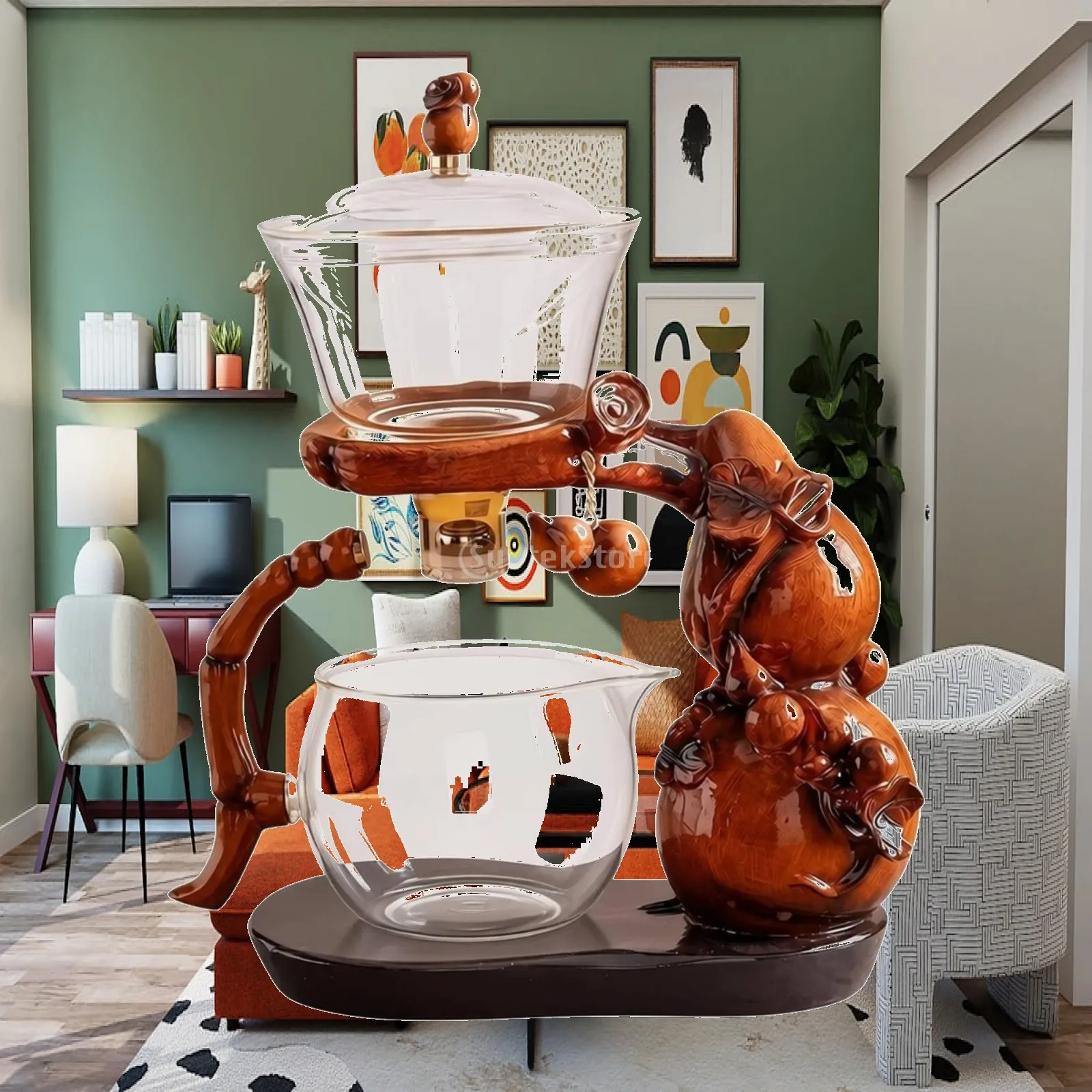 Brewer Space-Saving Tea Brewing Device with Wooden Support for Office Desk