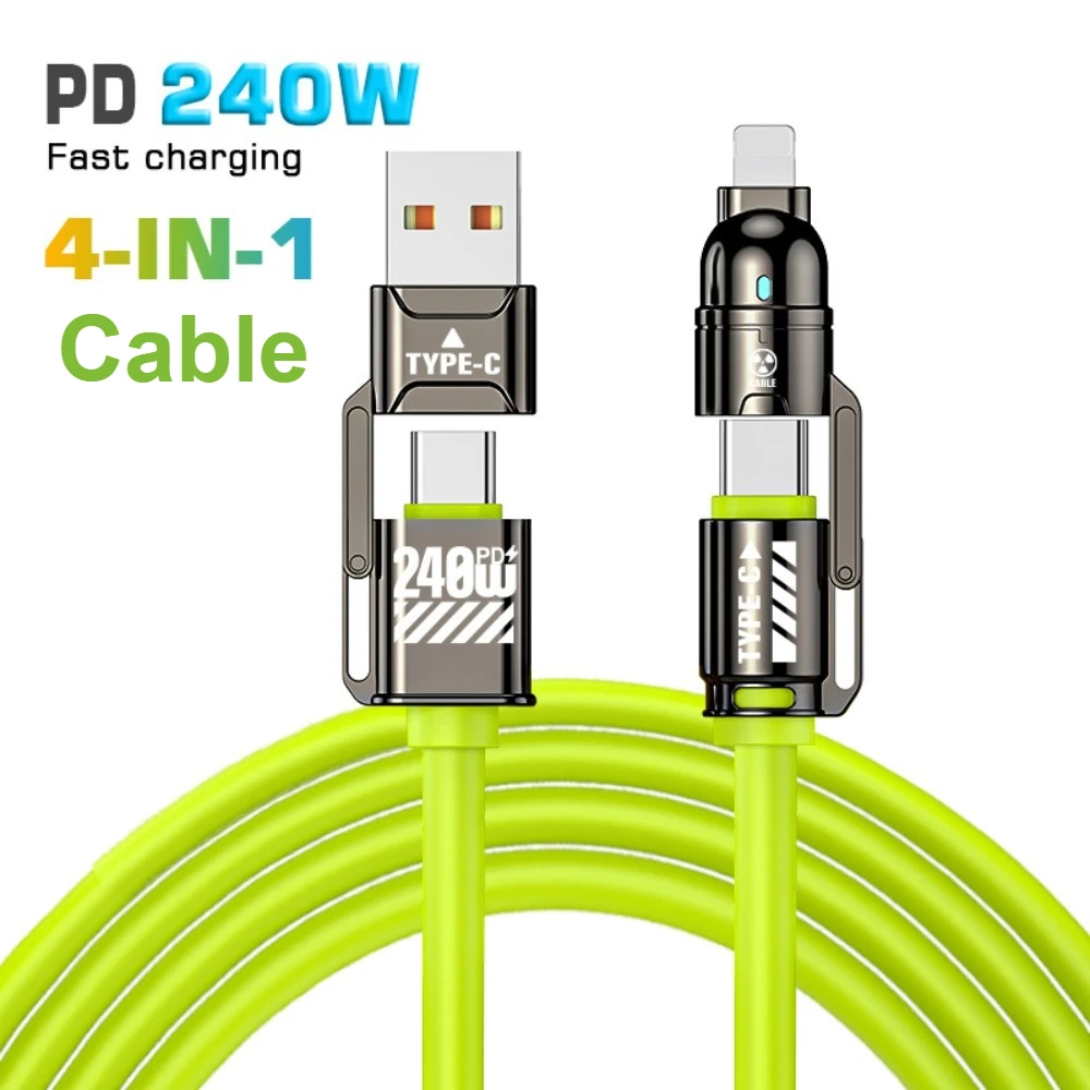 

C To C Silicone 4-in-1 Data Cable 240W Fast Charging Charging Cable Suitable for IPhone Samsung Xiaomi Redmi Usb To Type-C Cable