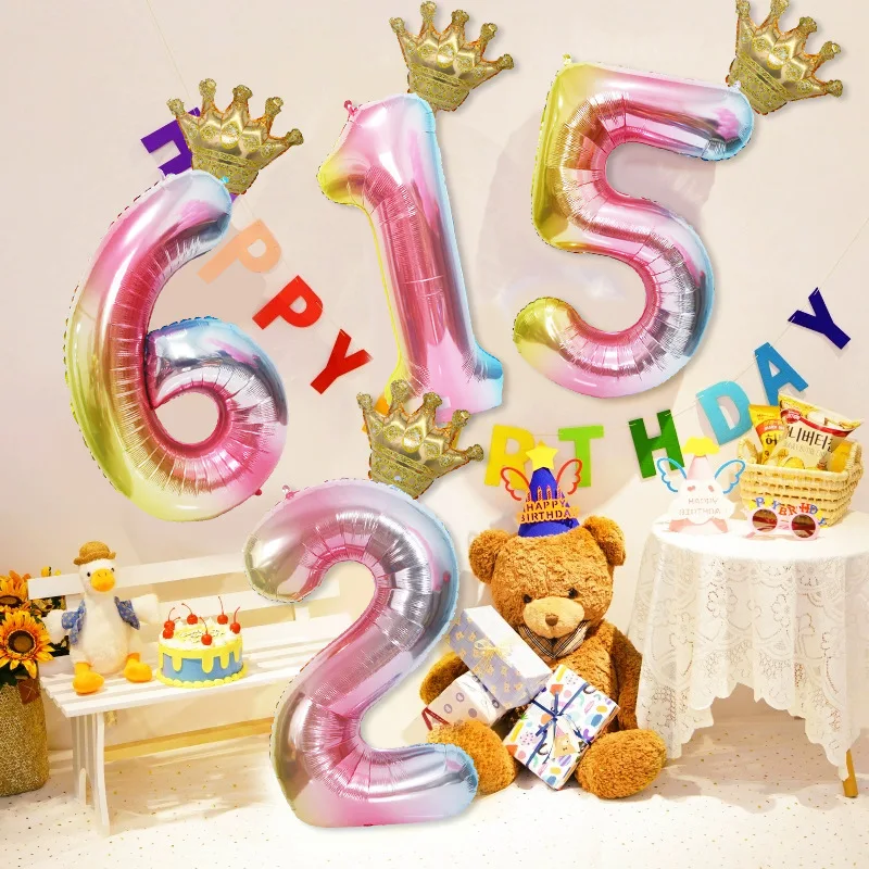 

Brand New 52.5-Inch Gradient Digital Crown Balloon Set for Children's First Birthday Fashion Party Decoration 2025