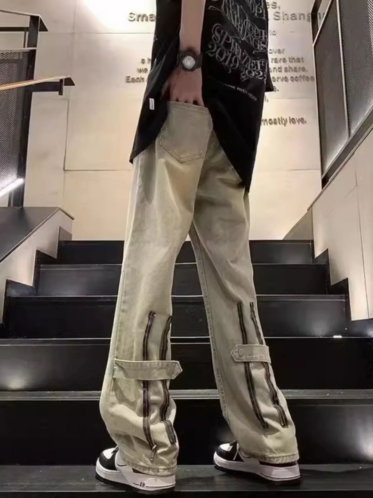 

American High Street Yellow Clay Dyed Men's Jeans Spring Autumn Loose Straight Hip Hop Waed Vintage Trousers