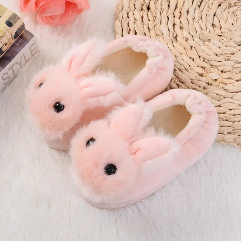 Chaussures en coton pour enfants, pantoufles de maison pour garçons et filles, oreilles de lapin mignonnes, boule en peluche, épaissies, chaussures