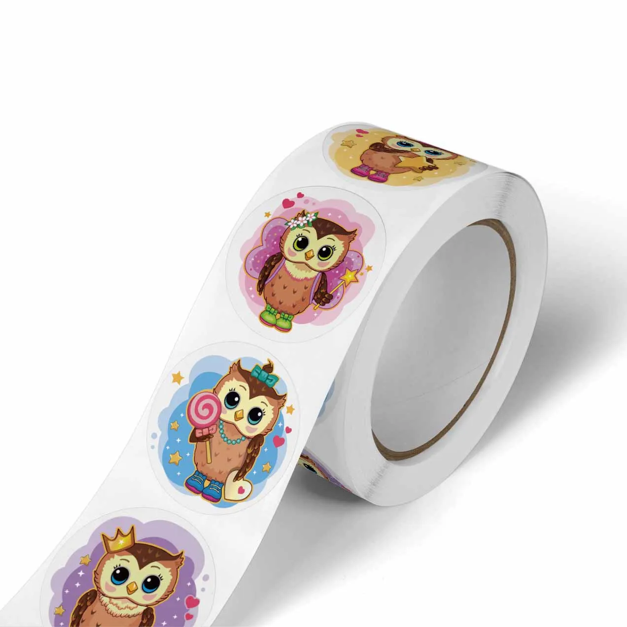 500Pcs/Roll Cartoon Cute Owl Reward Stickers,4 Designs Happy Term Begins Season 2.5cm/1.0in For Game Gift Envelope Seal Labels