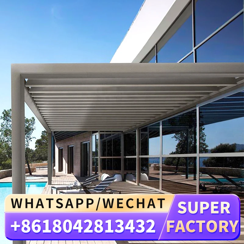 Easily Assembled New Design Folding Electric Curving Awnings Pergola Retractable Pool Roof