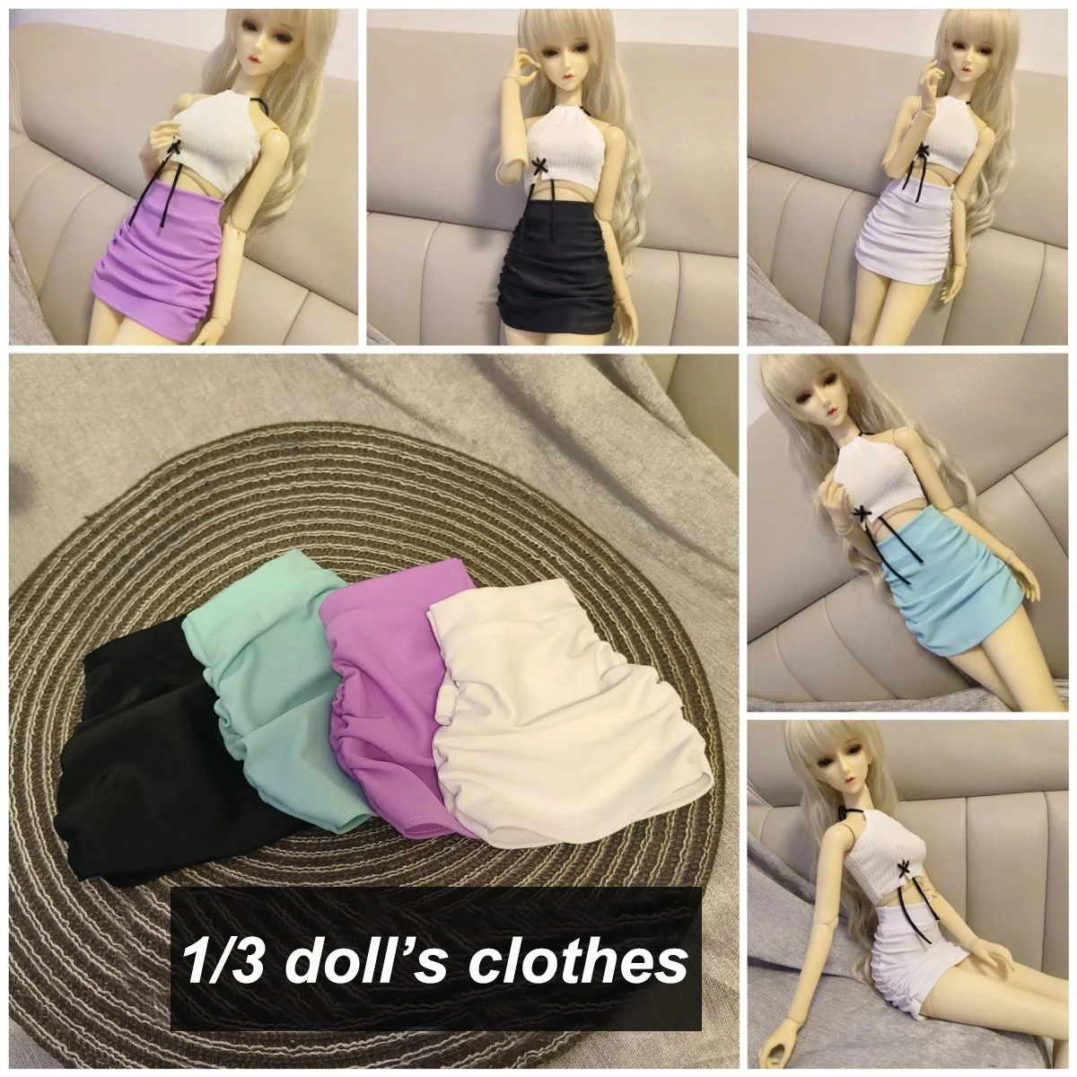 1/3 Doll's Clothes for 60cm Bjd Doll Pleated Buttocks Skirt Versatile White Knitted Vest Diy Girl Toys Doll Accessories,no Doll