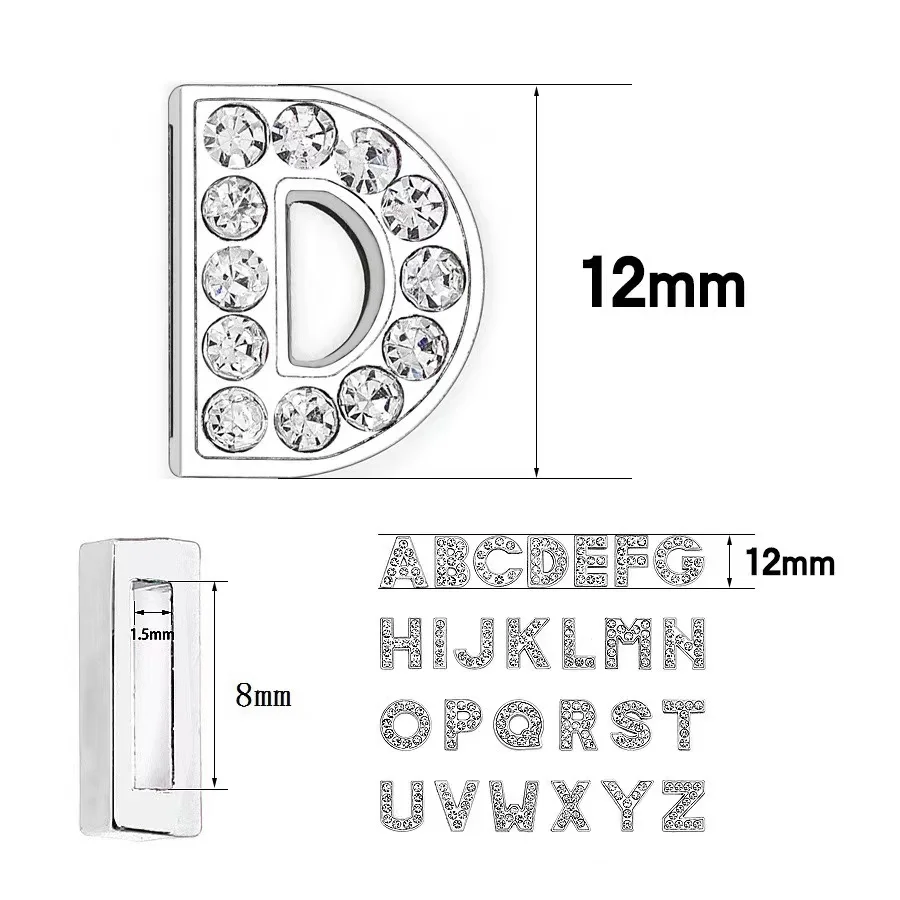 1pc 8mm Rhinestone Slide Letter Charms For Jewelry Making Women Bracelet Alphabet P Leather Collar Pet Necklace DIY Accessories