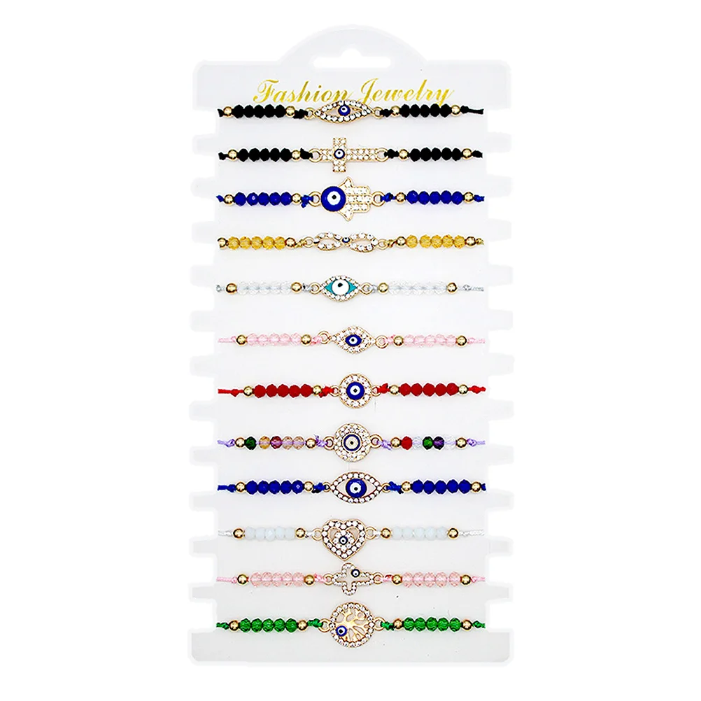 

12Pcs Crystal Evil Eye Bracelet Adjustable Blue Beaded Protection Jewelry for Party Travel Daily Use Blue Evil Eye Bracelets