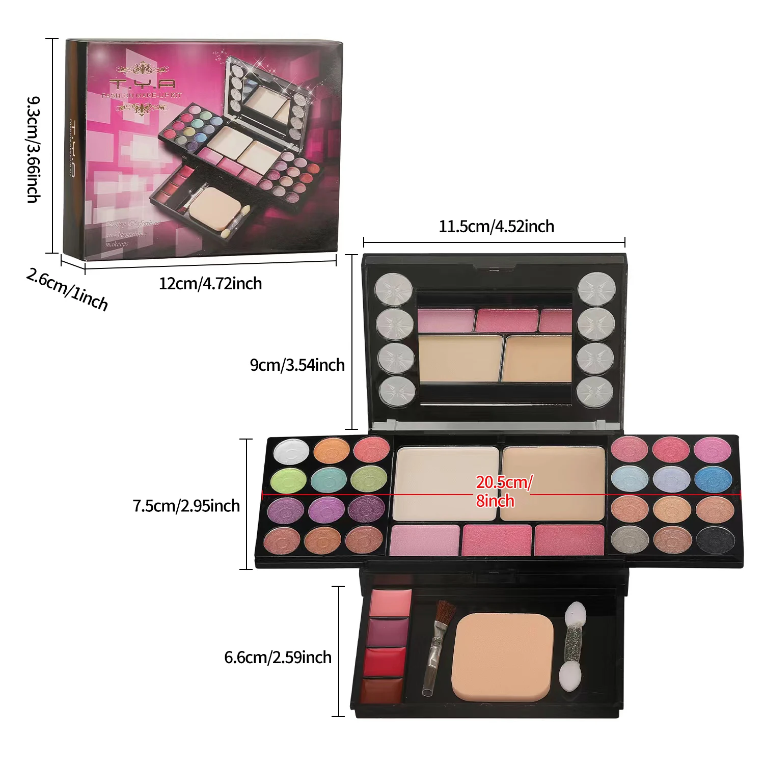 33 Colors Eyeshadow Palette Blush Lip Gloss Makeup Palette With Sponge And Brush Cosmetics Set