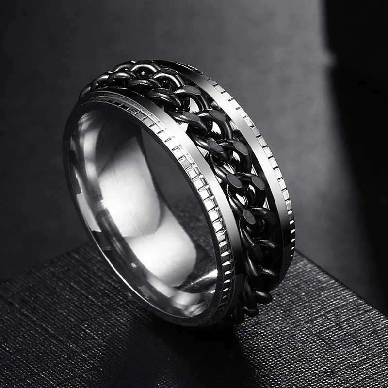 Angst Zappeln Ringe Für Männer Spining Titan Edelstahl Bunte Spinner Drehbare Kette Schmuck Rotierenden Ringe Männer Geschenk
