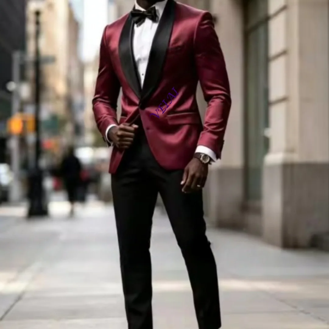 CustomizedMulti Color Men Tuxedo Suits Satin Lapel Blazer with Black Pants 2 Piece Set Groom Wedding Formal Prom Party Dinner Su
