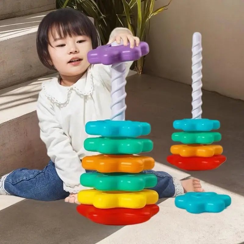 Baby Montessori Puzzle Spinner and Stacking Rainbow Tower Game; Develop Motor Skills; Perfect Kids Gift Set