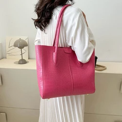 Bolso de mano grande con patrón de cocodrilo para mujer, bandolera de piel sintética de lujo, Color sólido, 2024