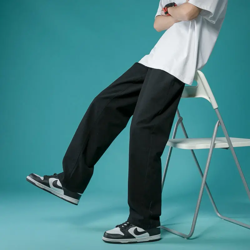 Men's Summer Loose and Versatile Trendy Nine-point Straight Denim Thin Pendant Wide-leg Men's Pants