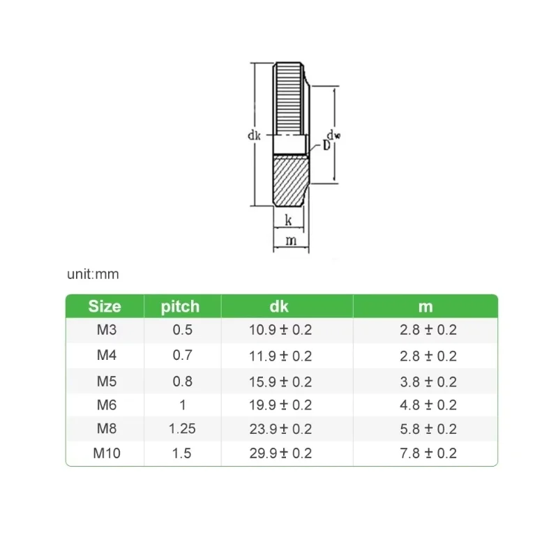 GB807 Carbon Steel 304 Stainless Steel Knurled Thumb Nut Hand Tighten Nut M2 M2.5 M3 M4 M5 M6 M8 M10 M12