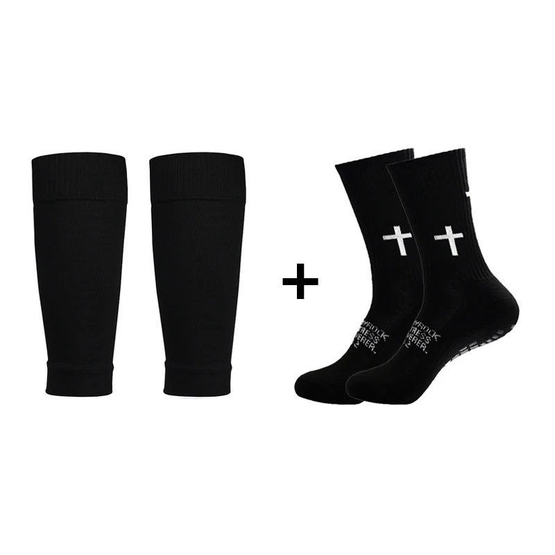 

2 Pairs Set Non-slip Football Socks and Knee Pads Calf Sleeves Outdoor Men Women Sports Socks Protective Equipment Soccer Socks