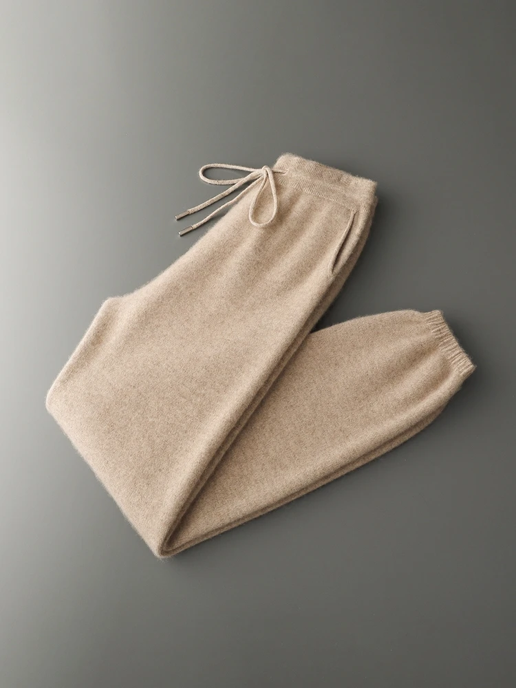 2025 New Chic Smart Casual Pencil Pants Luxury Men's 100% Cashmere Soft Knitted Autumn Winter Thick Soft High Quality Trousers