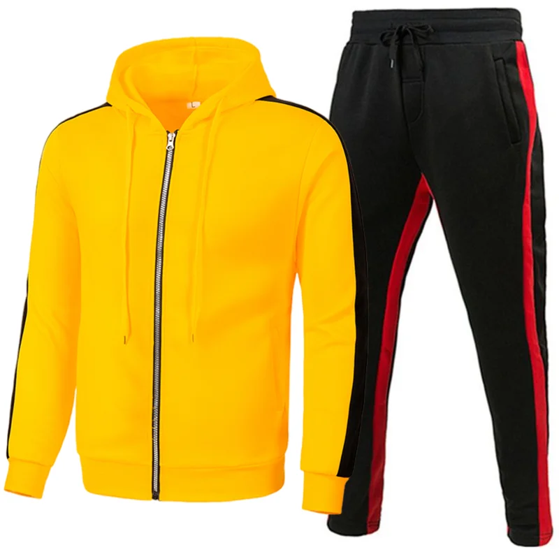 Fashion Men Tracksuit Hooded Sweatshirts+Sport Pants High Quality Gym Outfits Casual Jogging Zipper Hoodie Set