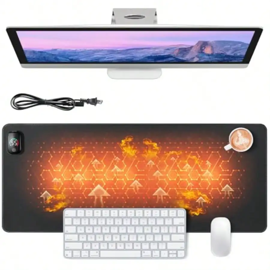 Heated Mouse Pad Warm Desk Pad Heated Large Desk Mat with 3 Levels Heating Gaming Mouse Pad Foot Warmer Pad for Home Office U