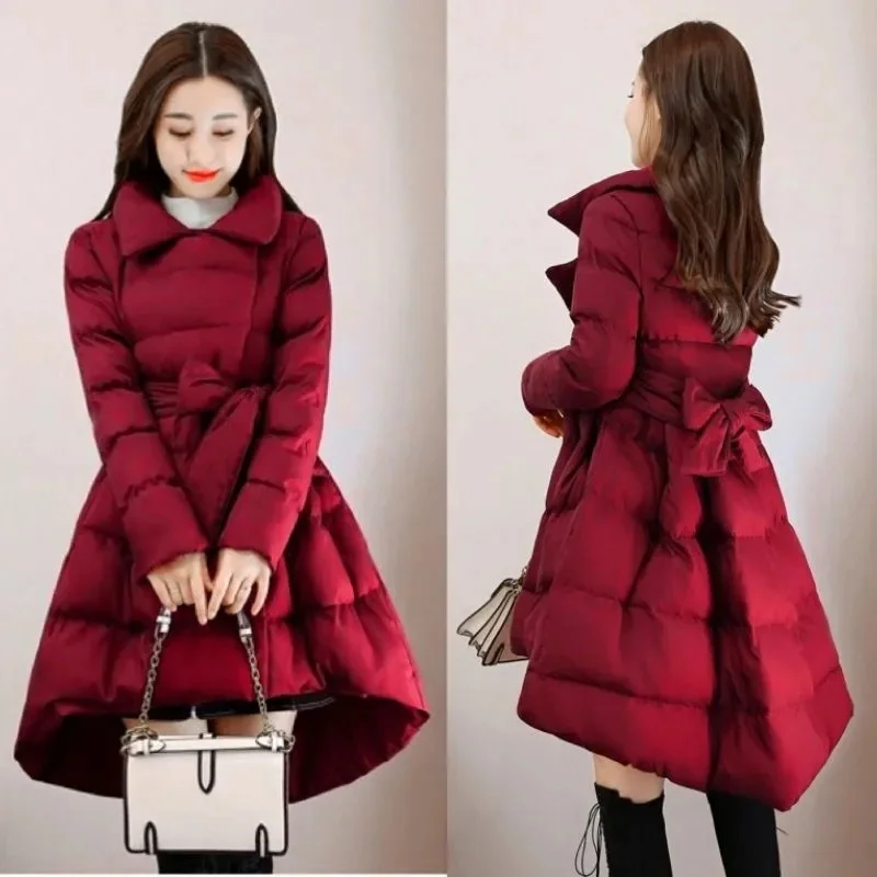 Veste chaude d'hiver pour femme, manteau en coton épais, col de costume moyen à Long, ligne a, édition coréenne, vêtements tendance, 2025