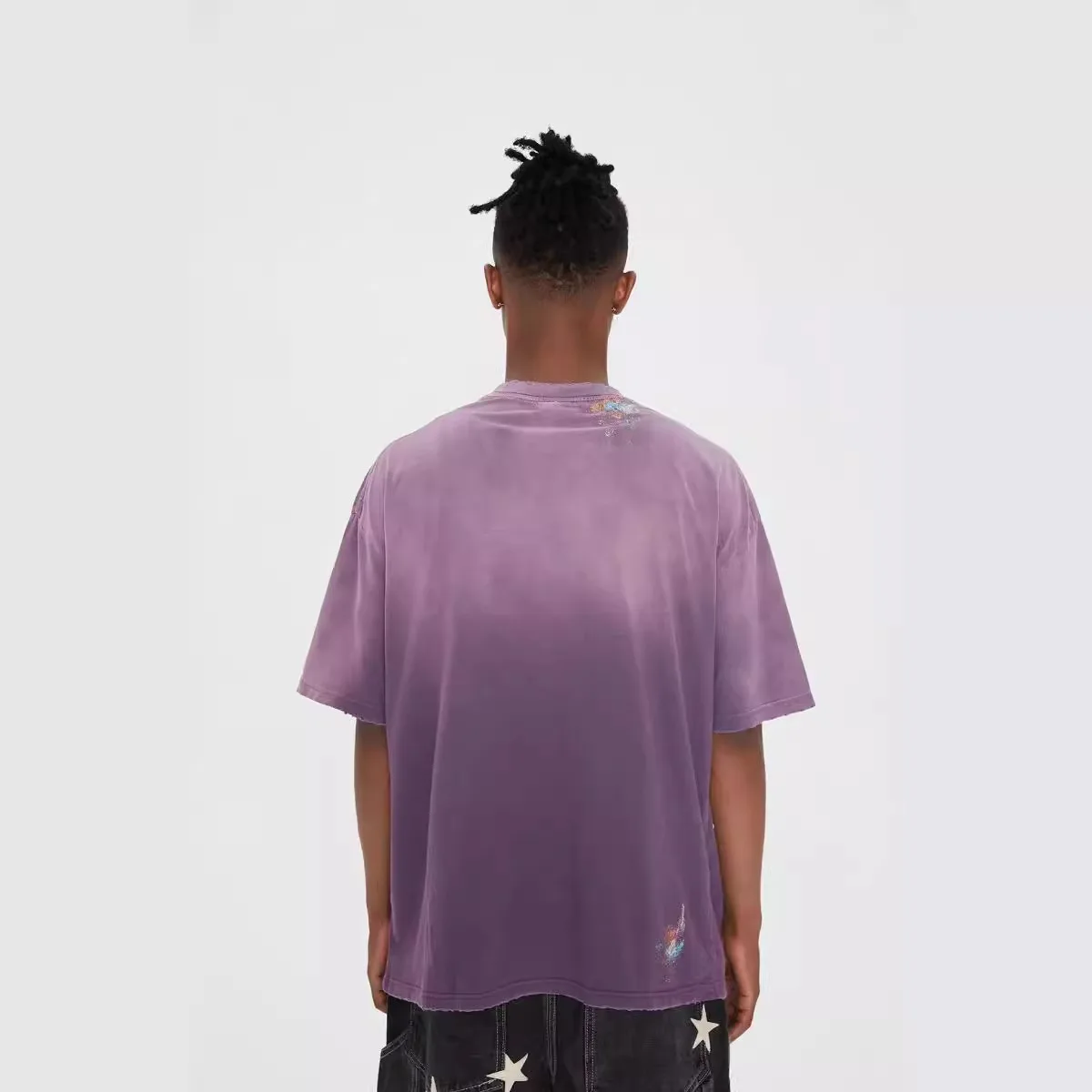 SSSAINT LOUIS Handmade distressed and dirty ink-painted damaged logo short-sleeved casual loose-fit