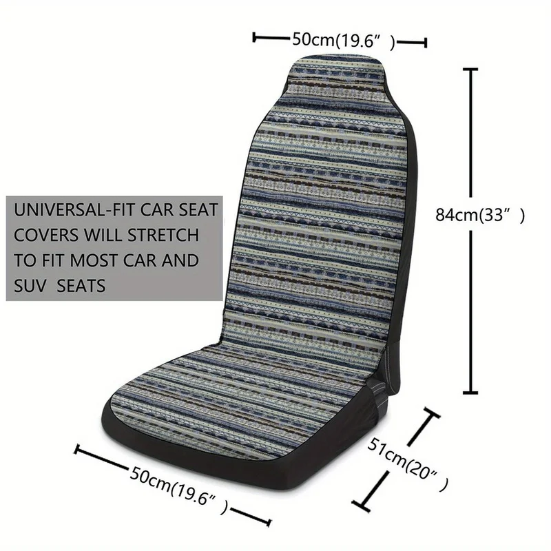 2pcs Bohemian Style Striped Print  Single-Seat Car Seat Cover, Suitable for Most Car Models