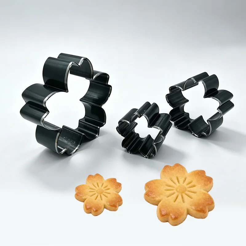 B000343Pcs Kirschblüten-Ausstechformen-Set, Schwarze Edelstahl-Blumen-Keksformen, DIY Fondant-Gebäckausstecher für Zuhause