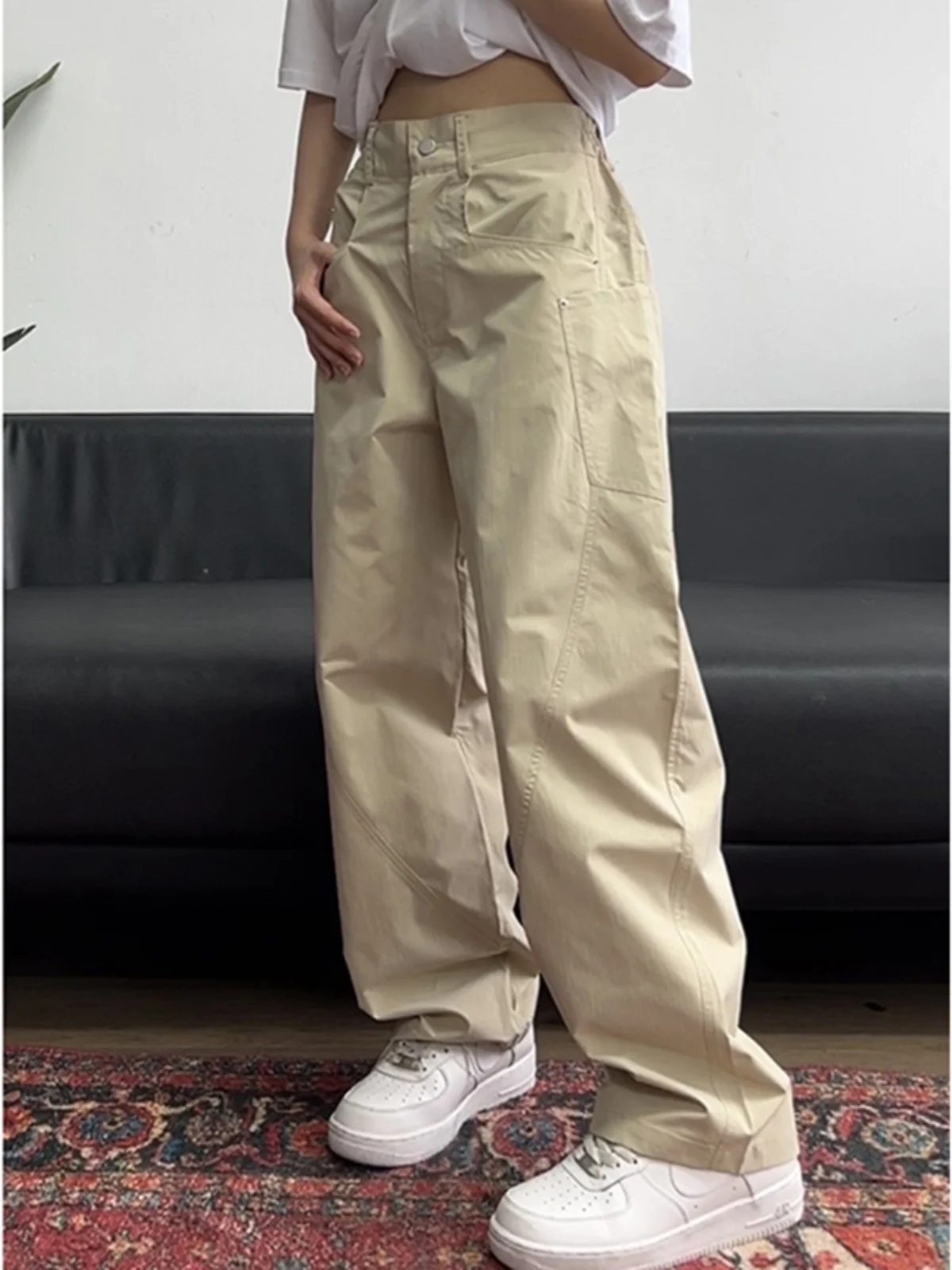 

Мужские летние свободные брюки из ледяного шелка с широкими штанинами, быстросохнущие, повседневные, цвета хаки, в американском стиле