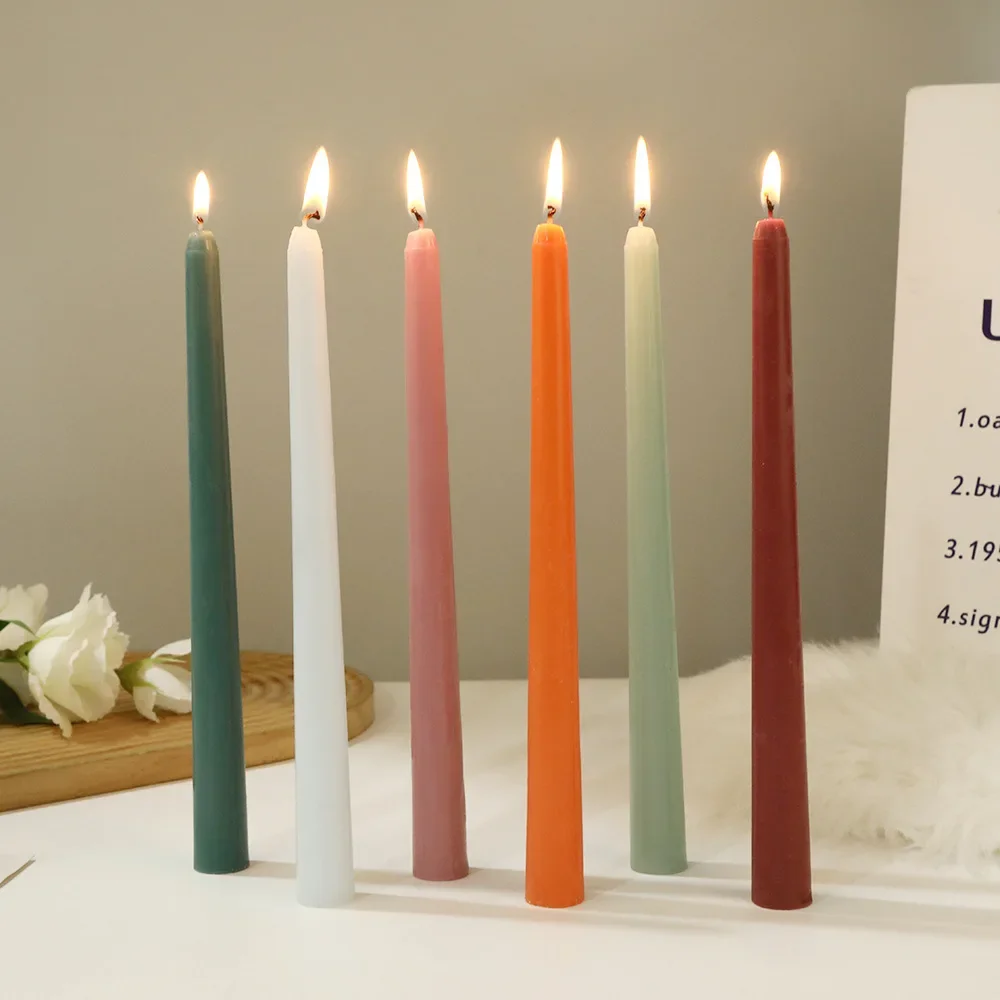 2.2x 25cm Power Outage Emergency Long Candle Gradient Color Morandi Color Cone Candle Home Romantic Candlelight Dinner Decoratio