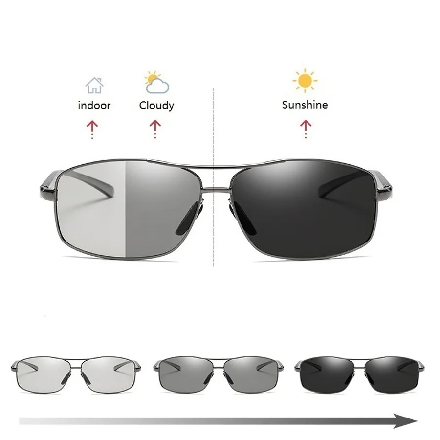 Occhiali da sole quadrati polarizzati fotocromatici vintage alla moda UV400 da uomo e da donna che guidano la pesca Occhiali di sicurezza da esterno pratici e alla moda