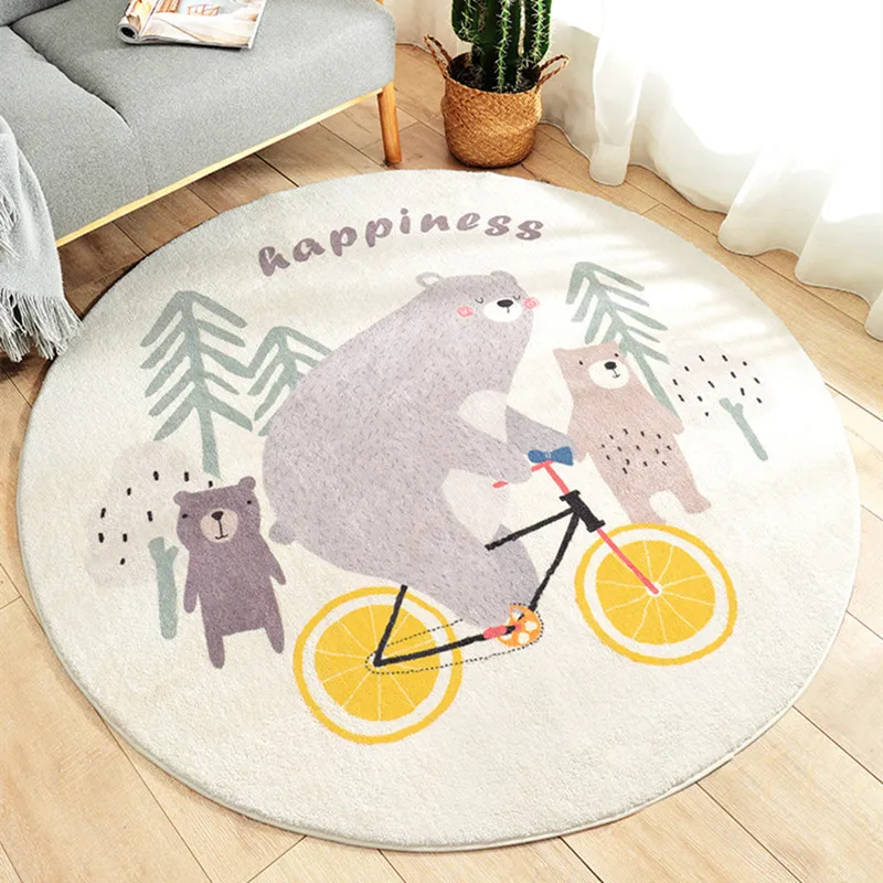 Living-room Carpet Cartoon Round Style Lamb Velvet Home Sofa Bedroom Tatami Non-slip Polyester Breathable Mat Machine Wash Rug