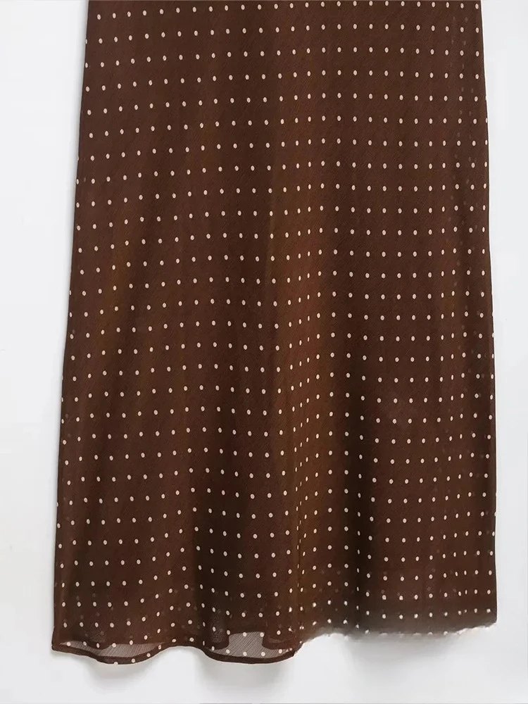 KONDALA Sexy Brown Women Dress Dot Cami Sleeveless Asymmetrical Straight Long Vestidos Fashion 2025 Autumn Holiday Party Dress
