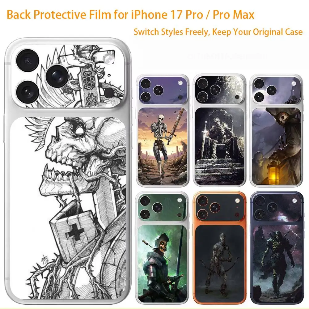 Защитная 3D-наклейка на весь корпус «Скелетный воин» для iPhone 17/Pro/Pro Max, цветная, на заднюю панель