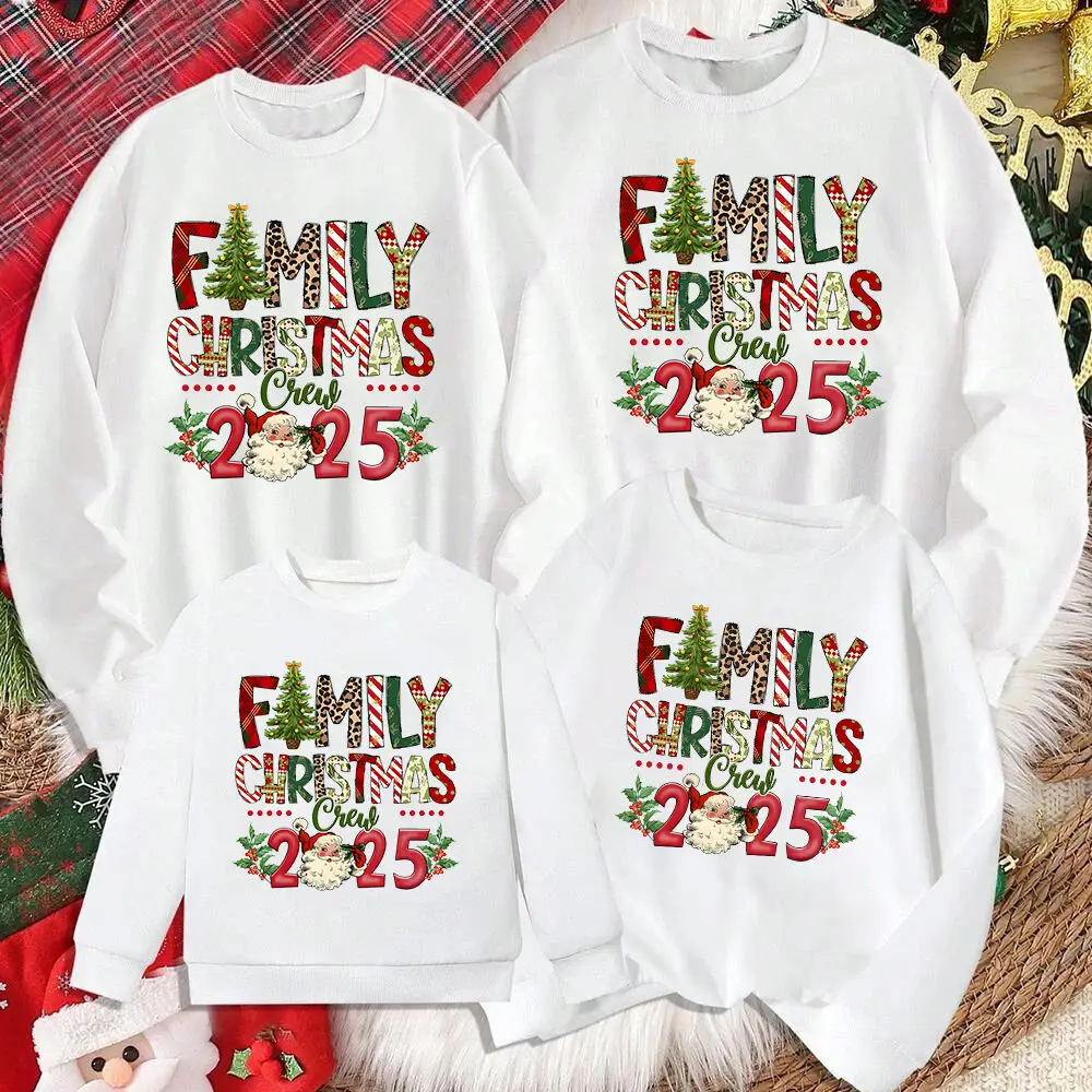 Family Christmas 2025 Matching Sweatershirts Christmas Matching Outfits Dad Mom Kid Hoodies Family Xmas Party Sweater Clothes