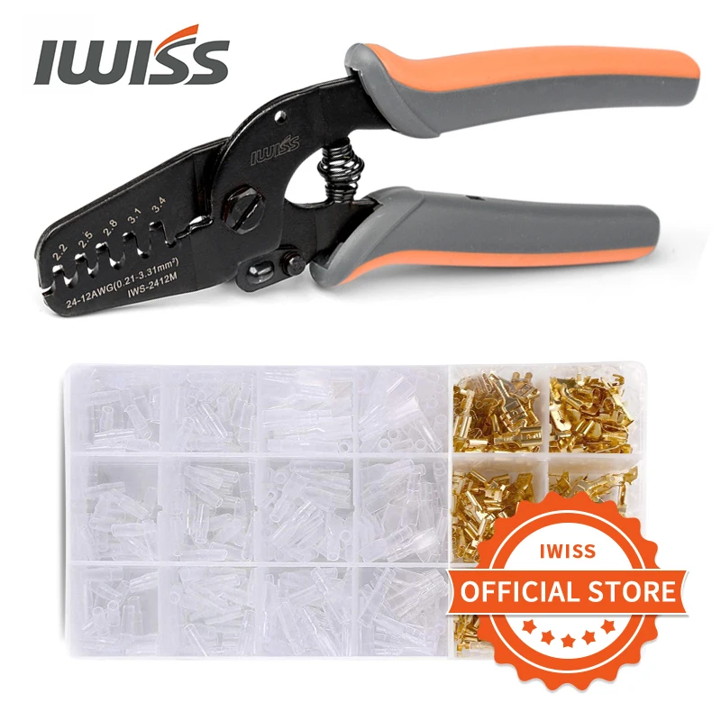 Iwiss-alicadores de Crimpagem para Macho e Fêmea Wire Crimper Grupo Terminais Variedade Kit Isolado Plugue Conectores 2.8 mm 4.8 mm 6.3 mm Iws2412m