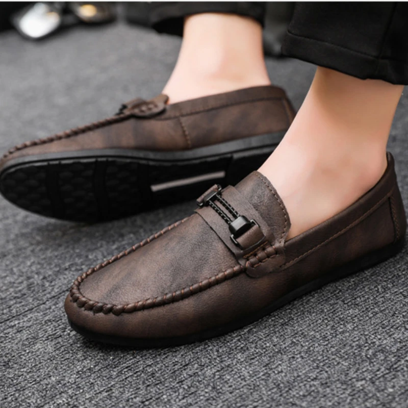 Leather Shoes for Men Casual Male Soft Sole Comfortable Shoes Men Slip-On Male Loafers Moccasins Driving Shoe Big Size 39-44