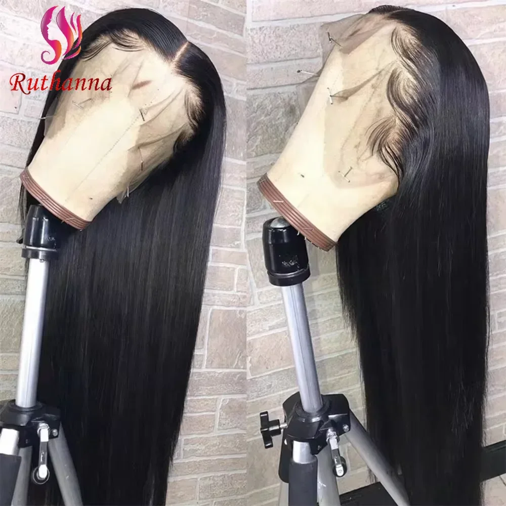 13x6 Lace Front Natural Black Synthetic Long Straight Wig For Women Middle Part Transparent Lace Frontal Fashion Wig Daily Use