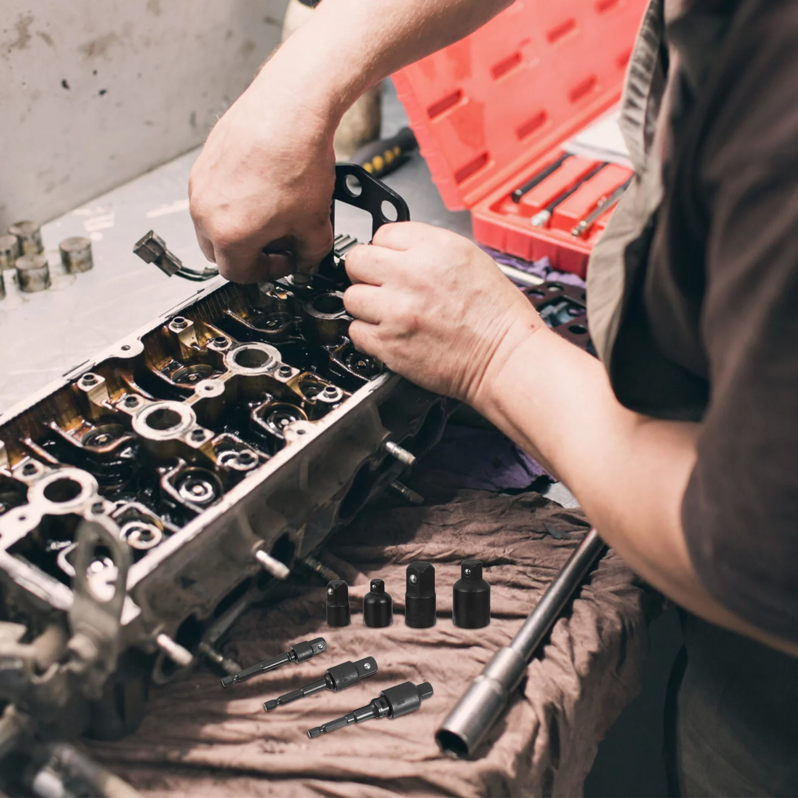 7 Uds 1/4 3/8 1/2 pulgadas llave de tubo juego de tuercas adaptador para taladro inalámbrico accesorios de conversión de acero herramienta de mano