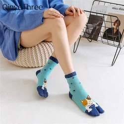New Funny Cartoon Animal Cute Cat Dandelion Two-Toed Socks Women's Sweat-Absorbent Soft Cotton Split Toe Sokken Dropship