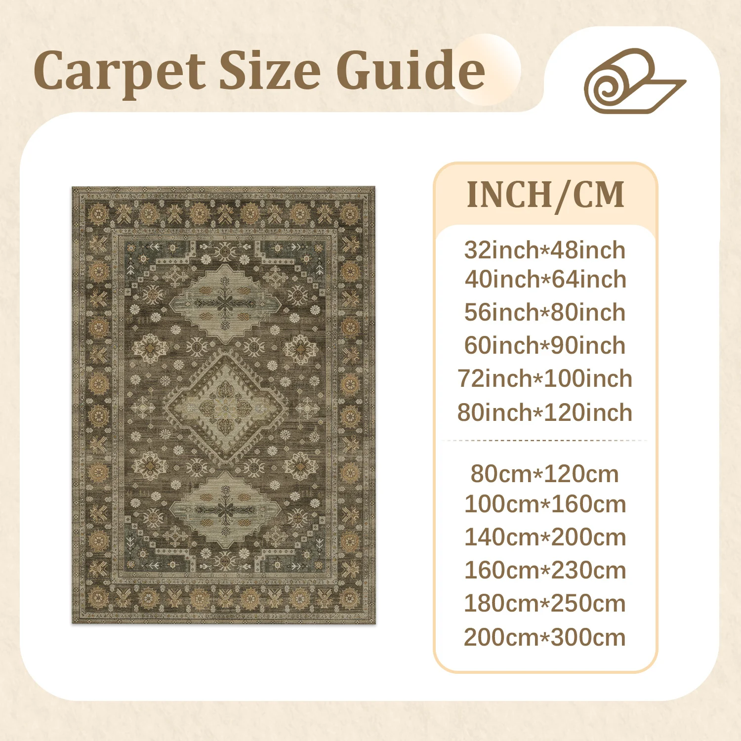 Large Indoor Area Rug, Soft Velvet Low Pile with Non-slip Dotted Backing, Machine Washable Vintage Tribal Pattern Floor Carpet, Muted Earth Tone Rug for Living Room, Bedroom, Entryway