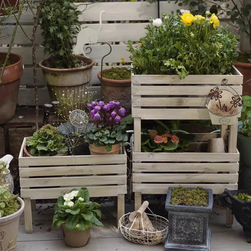 

Multi-layer floor-to-ceiling solid wood, three-layer succulent green plant wood shelf, flower pot decorative rack