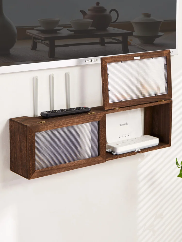 

Pine Wood Dustproof Desktop Router Storage Box Optical apult Placement Ra Simple Design Living Room Organization Tool