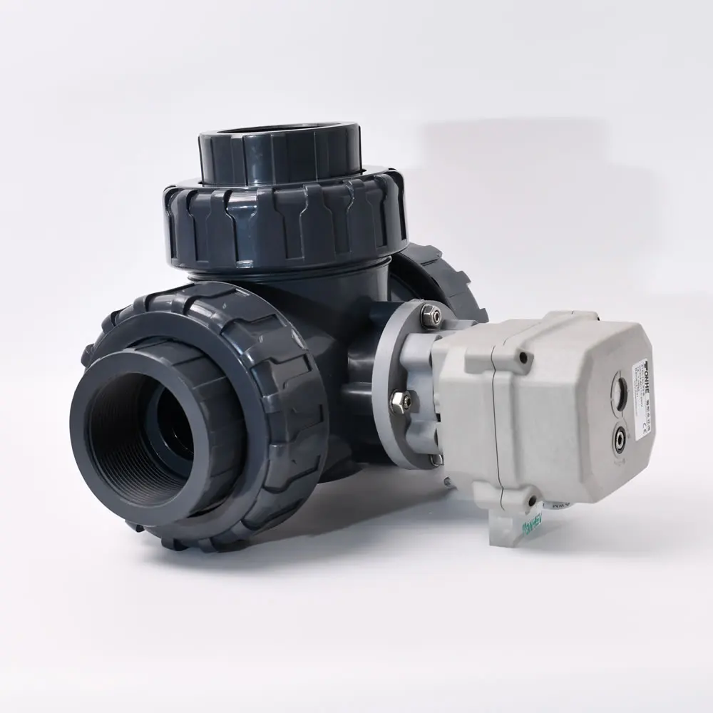 A150 DN50 50mm 24v CR202 normally DC12-24v closed 3 way L T port upvc pvc motorized ball valve